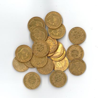 20 gold coins : 20 FF Napoléon III bare head...
