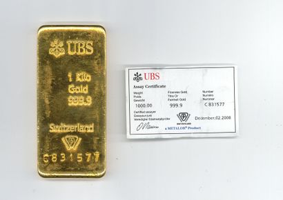 Lingot d'or UBS n° C831577, avec son bulletin...