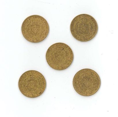 5 monnaies or : 20 Lires Charles Félix 1827...