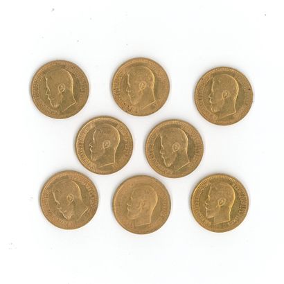 8 monnaies or : 7,5 Roubles Russie Nicolas...