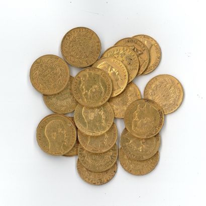 20 gold coins : 20 FF Napoléon III bare head...
