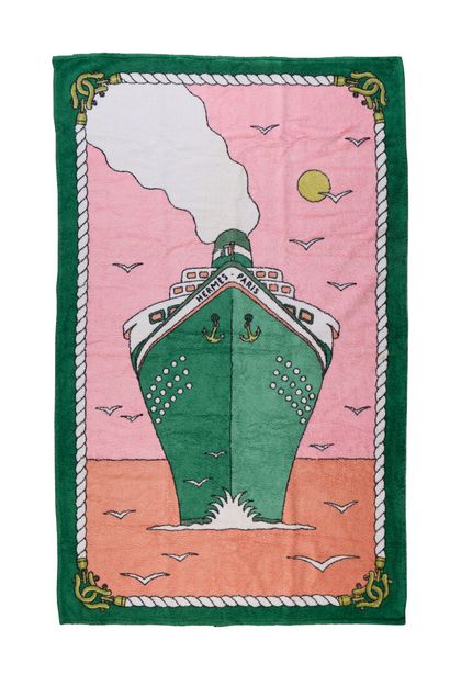 HERMES. Cotton bath towel decorated with...