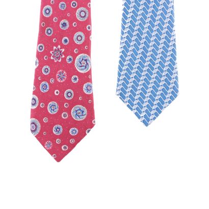 HERMES. 2 silk ties: interlacing and blue...