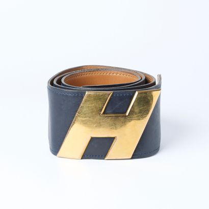 HERMES. Large navy leather lady's belt with...