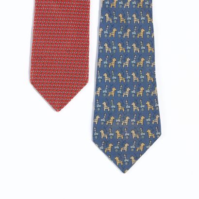 HERMES Paris. 
Two silk ties, the first with...
