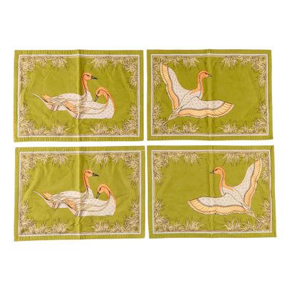 HERMES. 4 cotton placemats with duck design,...