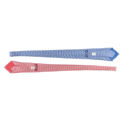 HERMES. 2 silk ties: cords and blue background,...