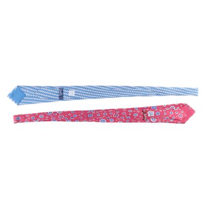 HERMES. 2 silk ties: interlacing and blue...