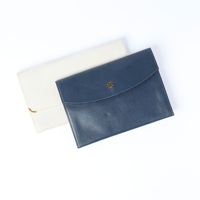 HERMES. Soft navy leather pouch, clasp with...