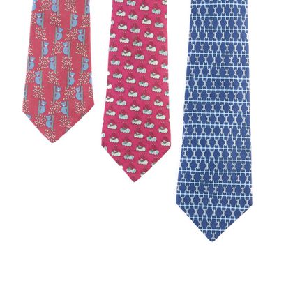 HERMES. 3 silk ties: interlacing and rope...