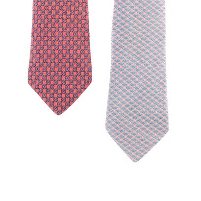 HERMES. 2 silk ties: interlacing and red...