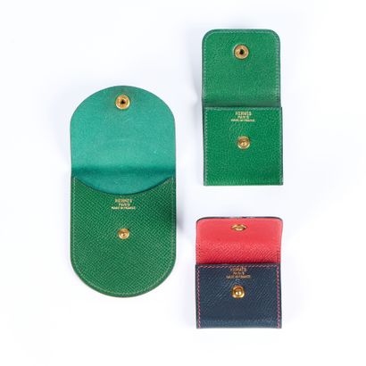 HERMES. Set of 3 small cases:
- navy leather...