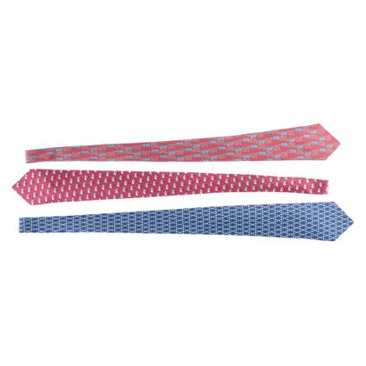 HERMES. 3 silk ties: interlacing and rope...