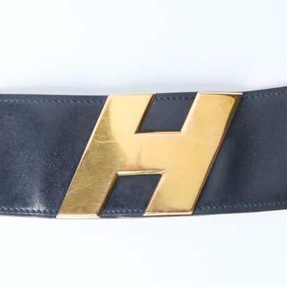 HERMES. Large navy leather lady's belt with...