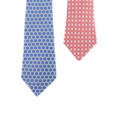 HERMES. 2 silk ties: cords and blue background,...