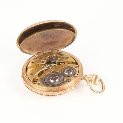 Engraved and enameled gold collar watch,...