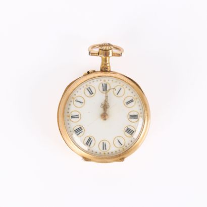 Three-tone gold collar watch with floral...