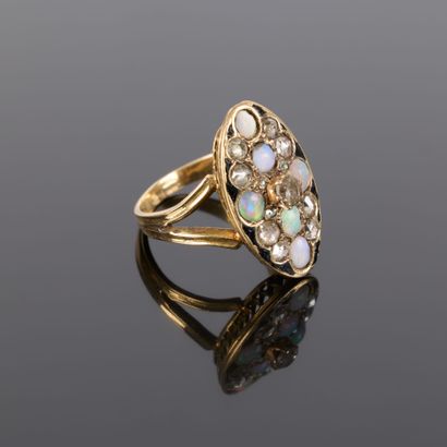 Pink gold (750‰) and enameled oval ring,...
