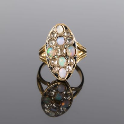 Pink gold (750‰) and enameled oval ring,...