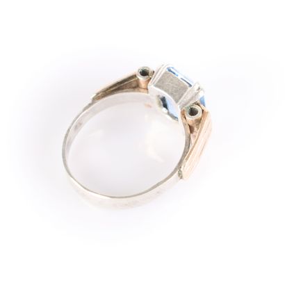 Silver and gold tank-type ring set with an...