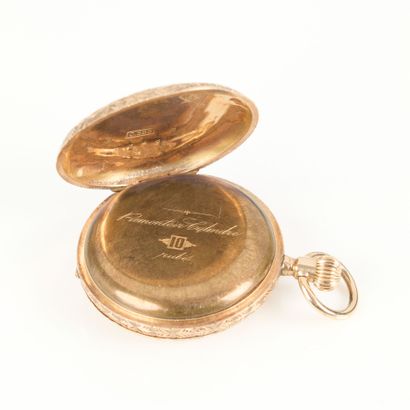 Engraved and enameled gold collar watch,...