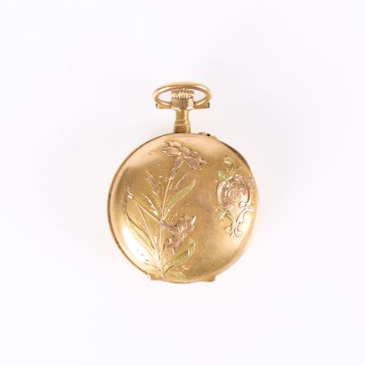 Three-tone gold collar watch with floral...