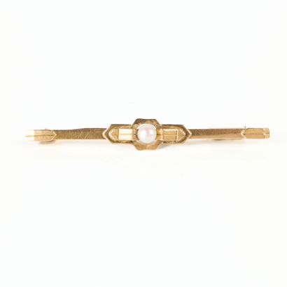 Gold barrette brooch set with a small cultured...