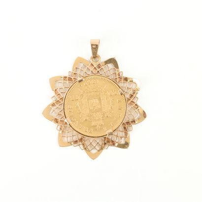 Gold pendant set with a gold coin: 20 FF...