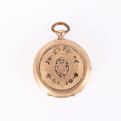 Guilloché gold and black enamel collar watch,...