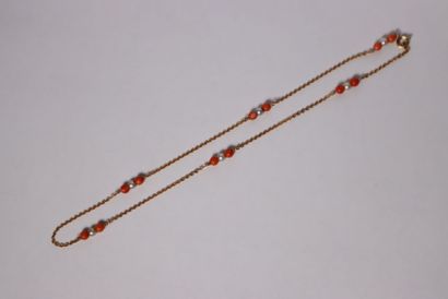 Yellow gold chain with coral and cultured...