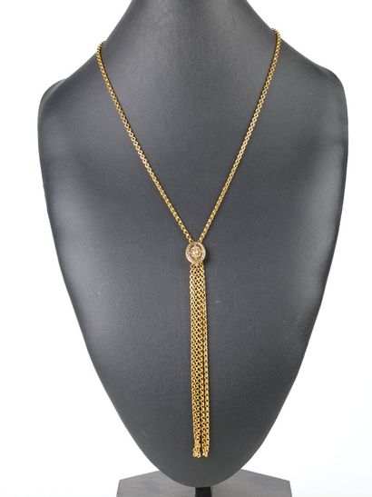 Gold long necklace, round mesh, oval clasp...