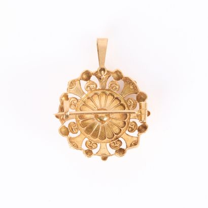 Gold openwork rosette pendant brooch set...