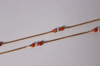 Yellow gold chain with coral and cultured...