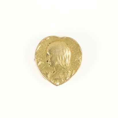Gold heart clip (750‰), profile of the virgin...