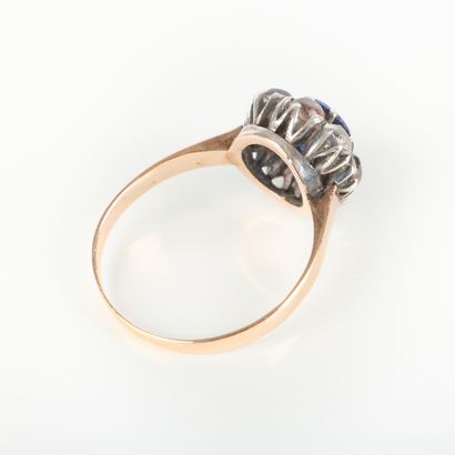 . Rose gold and silver daisy ring set with...