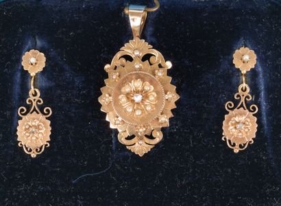 Pendant brooch and pair of sleeper earrings...