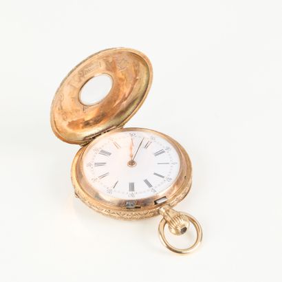 Engraved and enameled gold collar watch,...