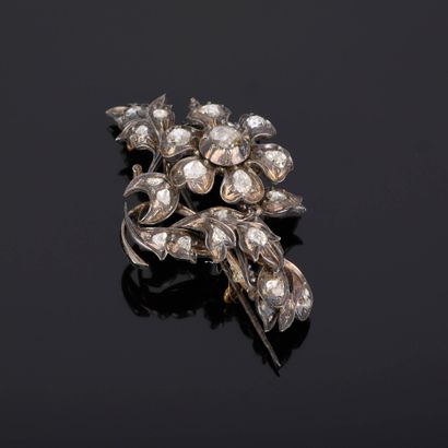 Gold and silver flower brooch set with rose-cut...