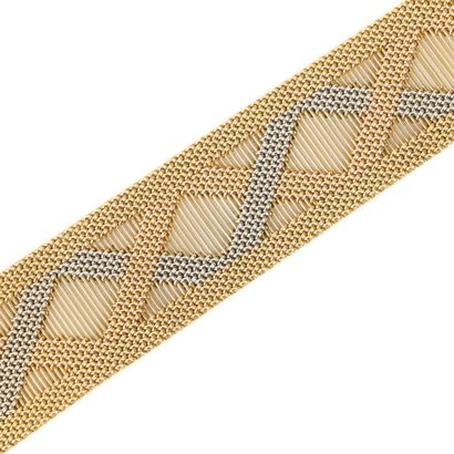 Flexible bracelet in three-tone gold with...