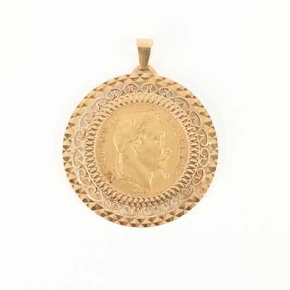 Gold pendant set with a gold coin: 20 FF...