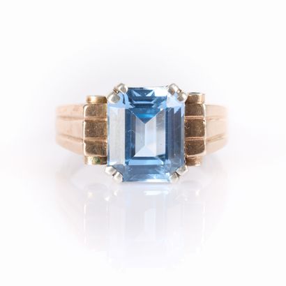 Silver and gold tank-type ring set with an...