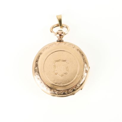 Guilloché gold collar watch engraved with...