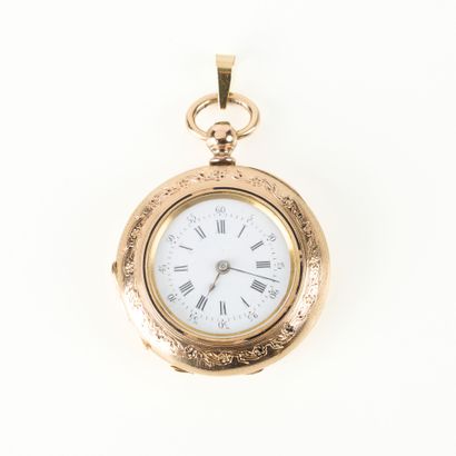Guilloché gold collar watch engraved with...