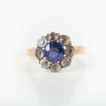 . Rose gold and silver daisy ring set with...