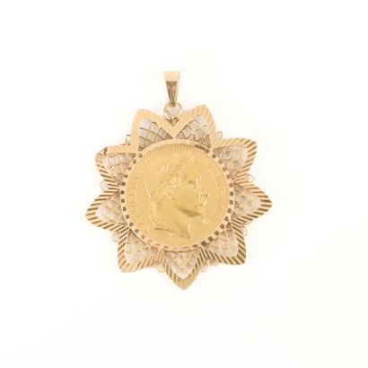 Gold pendant set with a gold coin: 20 FF...