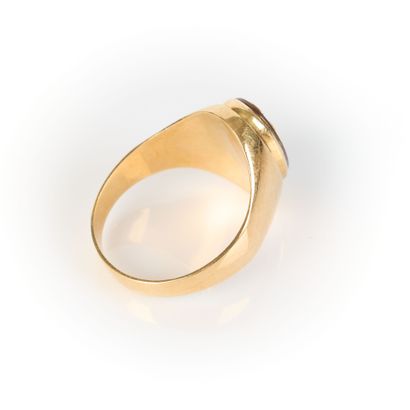 Gold and brown stone signet ring, monogrammed...