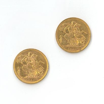 2 monnaies en or : Souverain Victoria (1895...