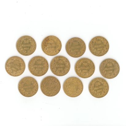 13 monnaies or : 20 F Belgique Léopold Ier...