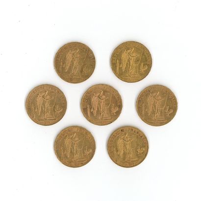 7 monnaies en or : 20 FF Génie (1876 A x...