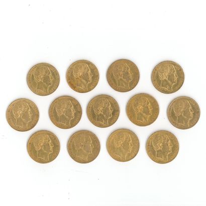 13 monnaies or : 20 F Belgique Léopold Ier...